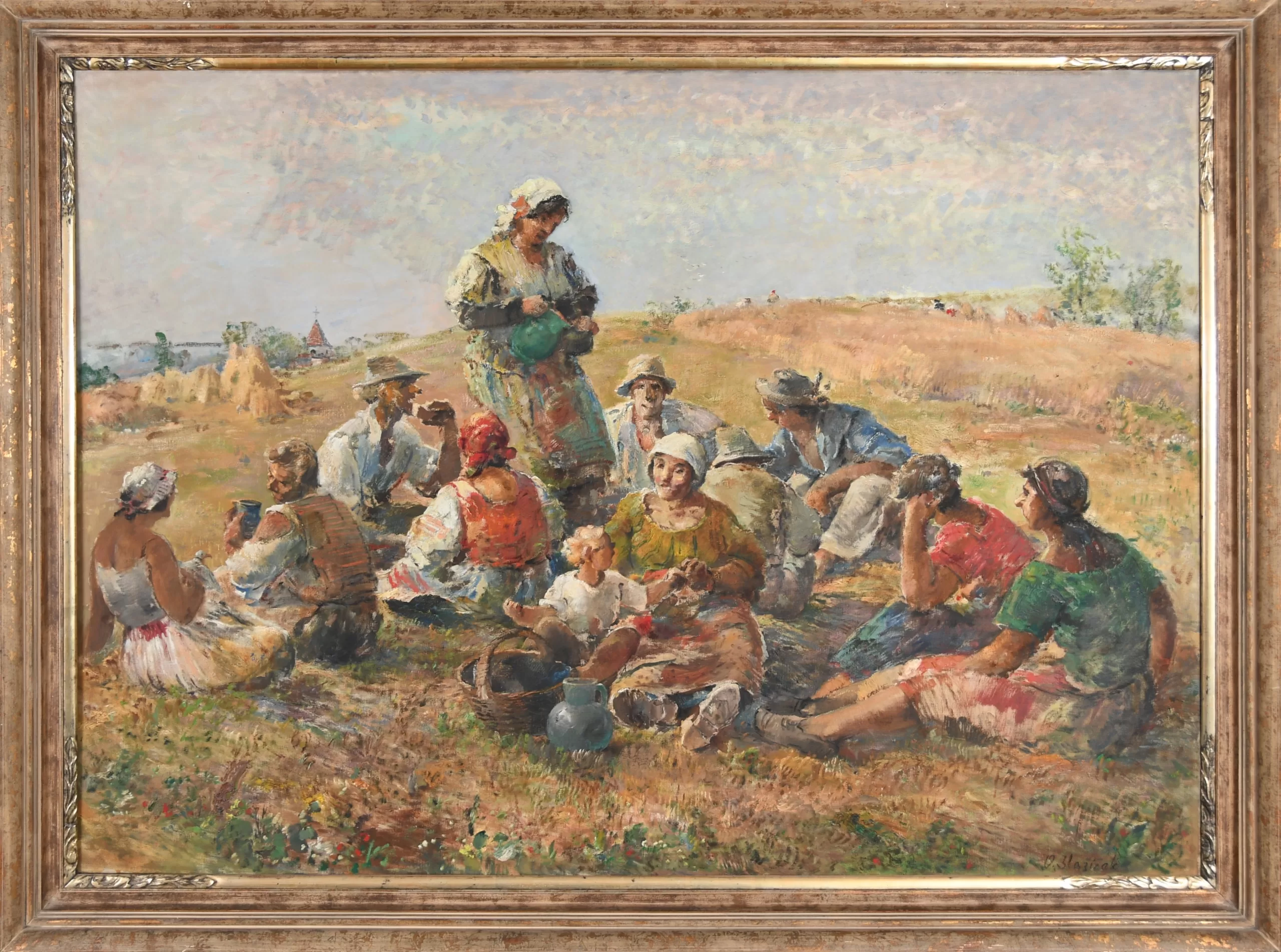 Přední strana obrazu, Blažíček Oldřich (1887-1953), Svačina v polích