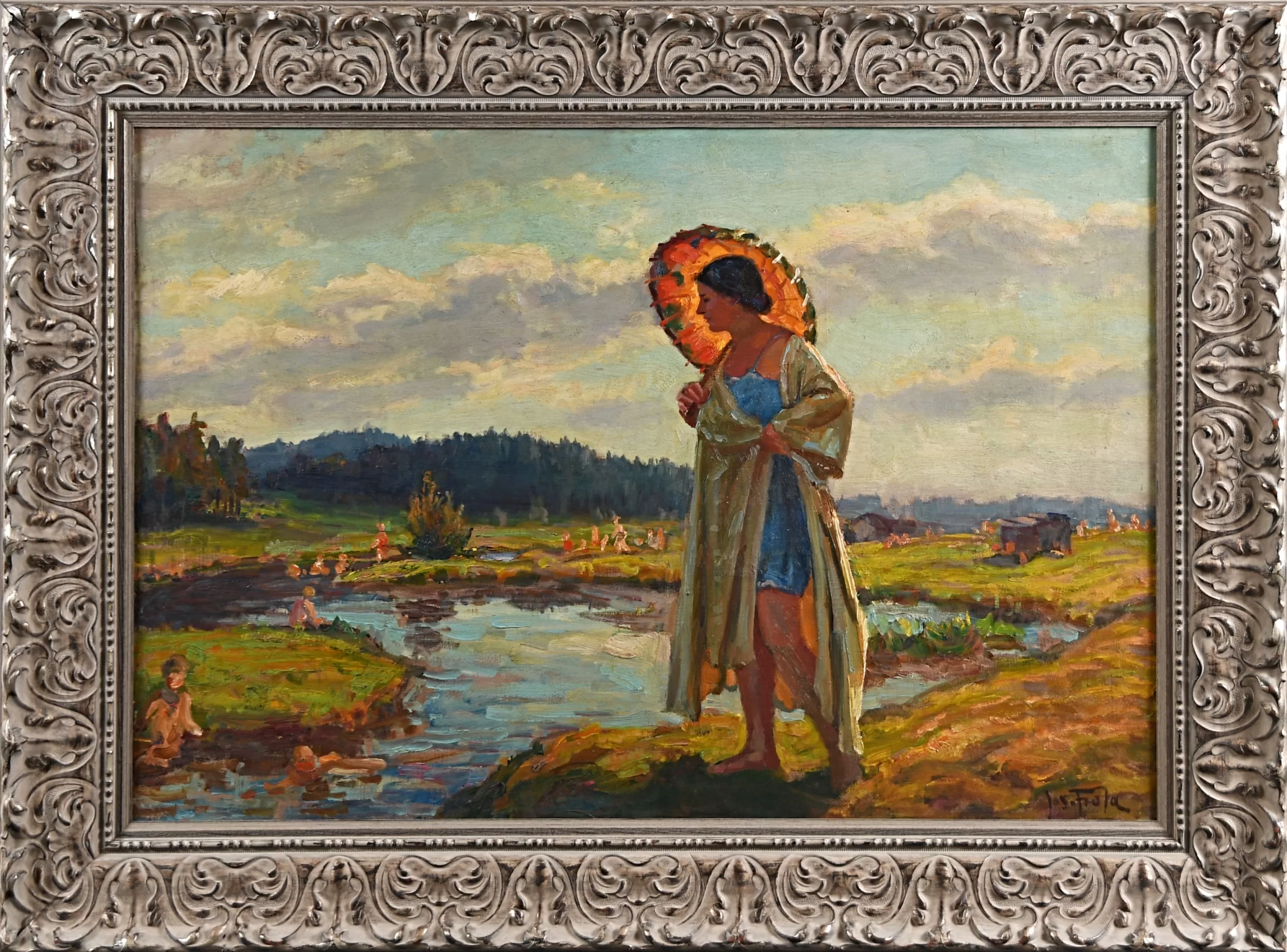 Přední strana obrazu, Fiala Josef (1882-1963), Dívka se slunečníkem