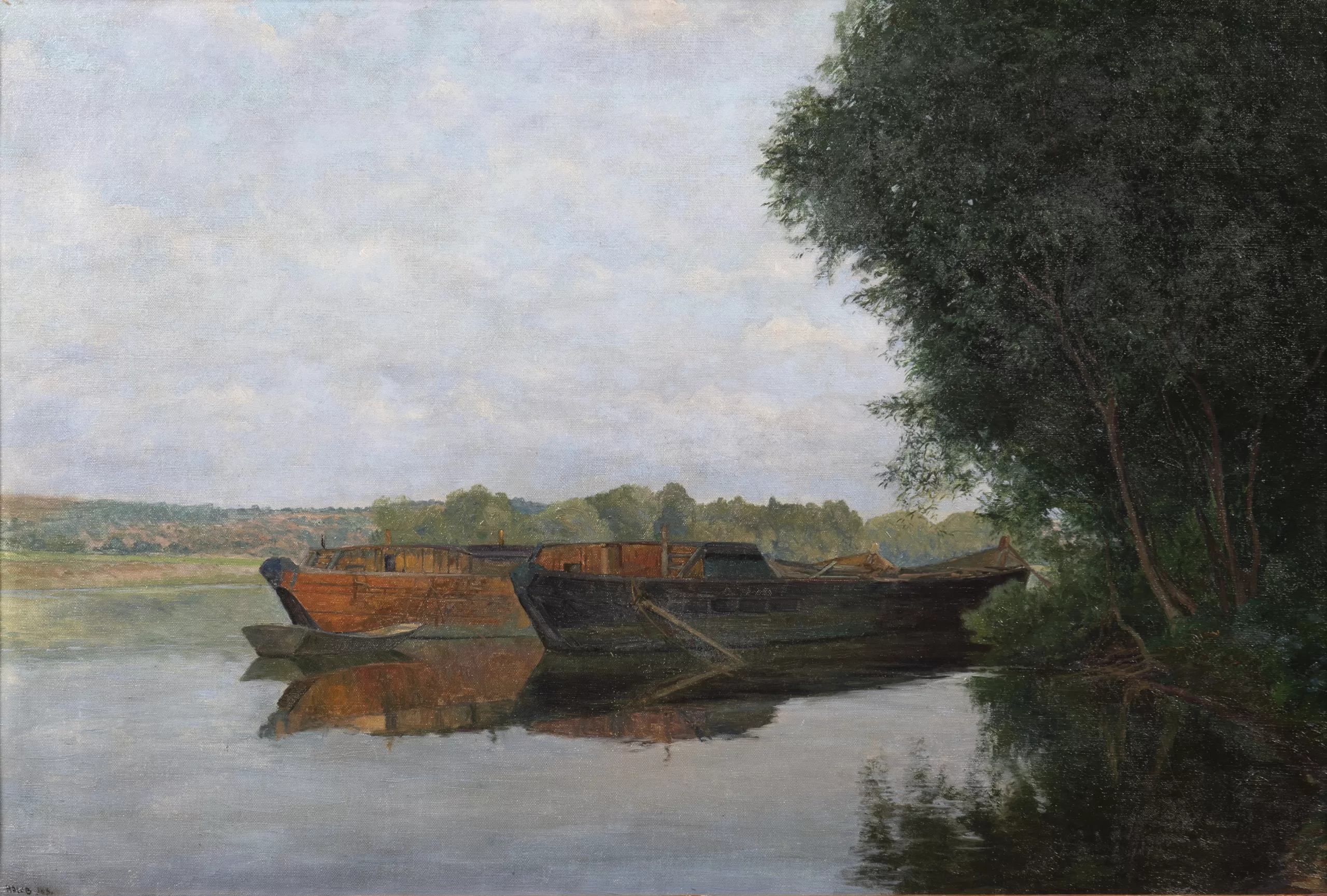 Holub Josef (1870-1957), Lodě na Vltavě (pískové lodě od Železničního mostu)