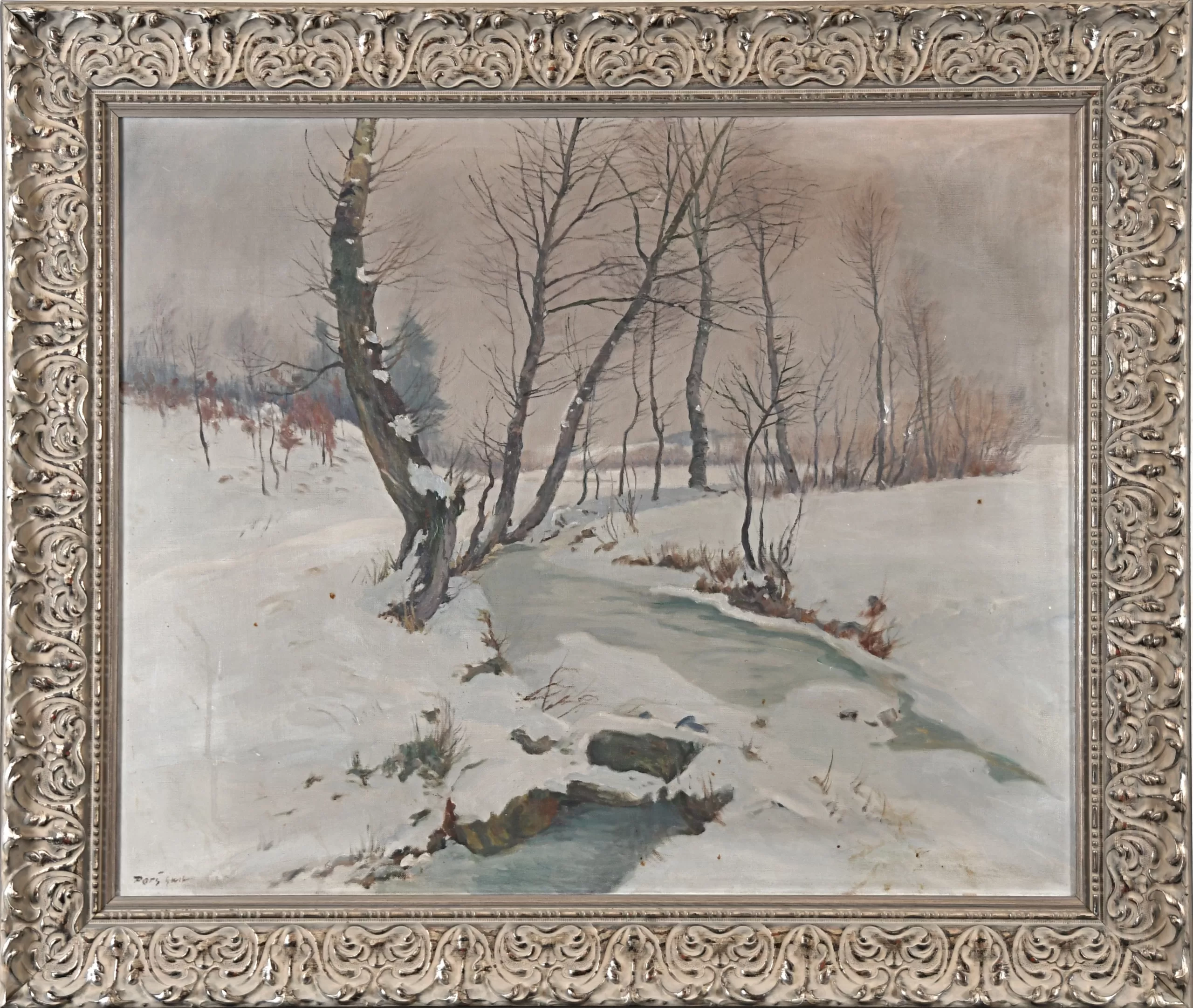 Přední strana obrazu, Porš Gustav (1888-1955), Zimní nálada u Kostelce
