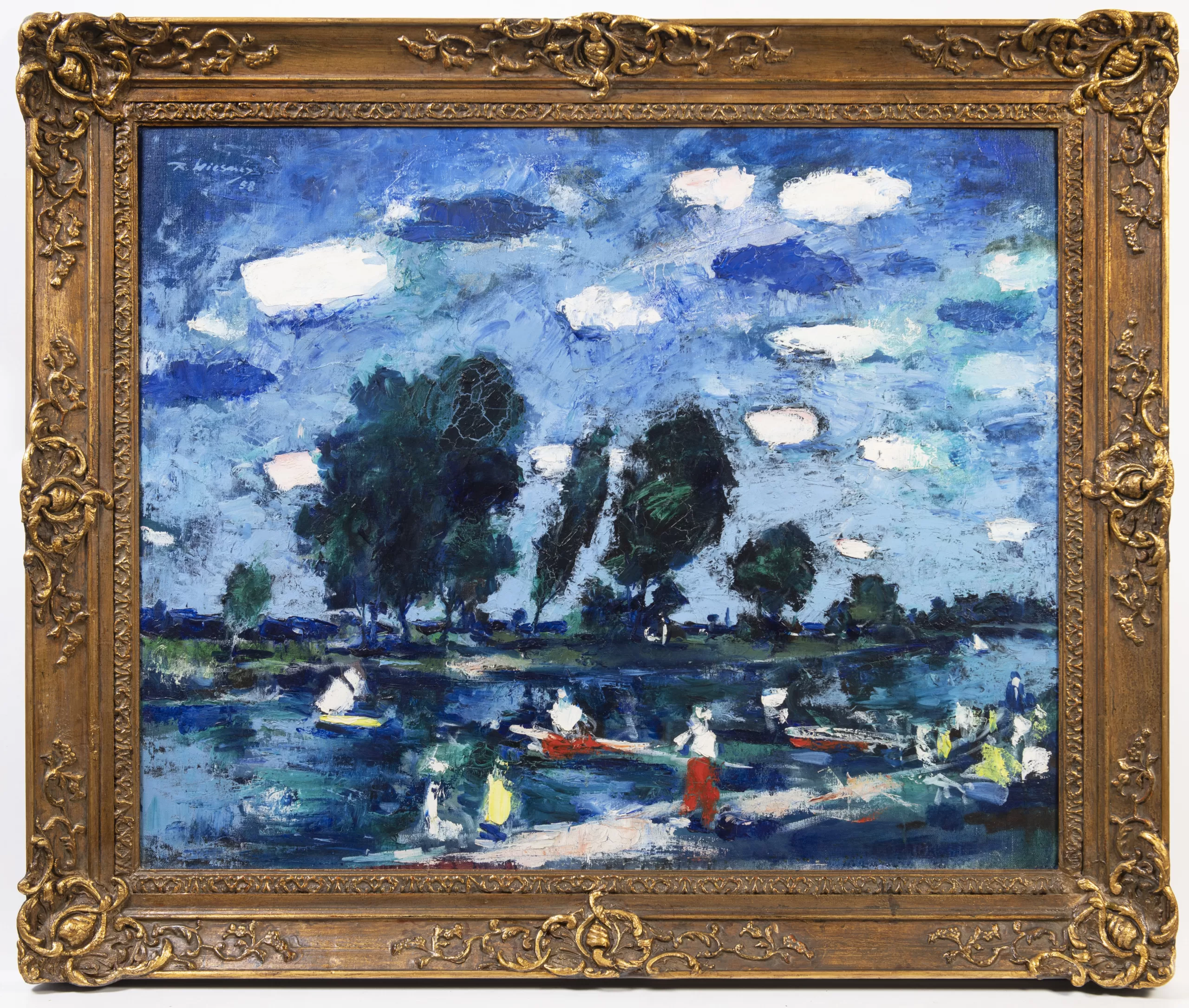 Přední strana obrazu, Wiesner Richard (1900-1972), Na řece (Labe u Litoměřic)